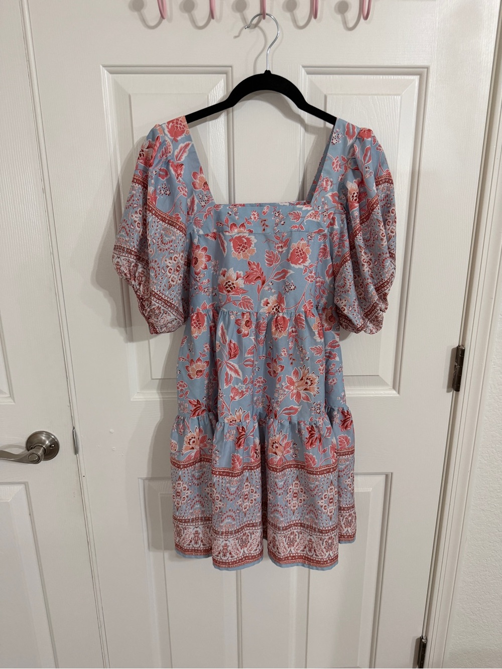 Band of the Free XS Blue Mauve Floral Boho Bell Sleeve Mini Dress